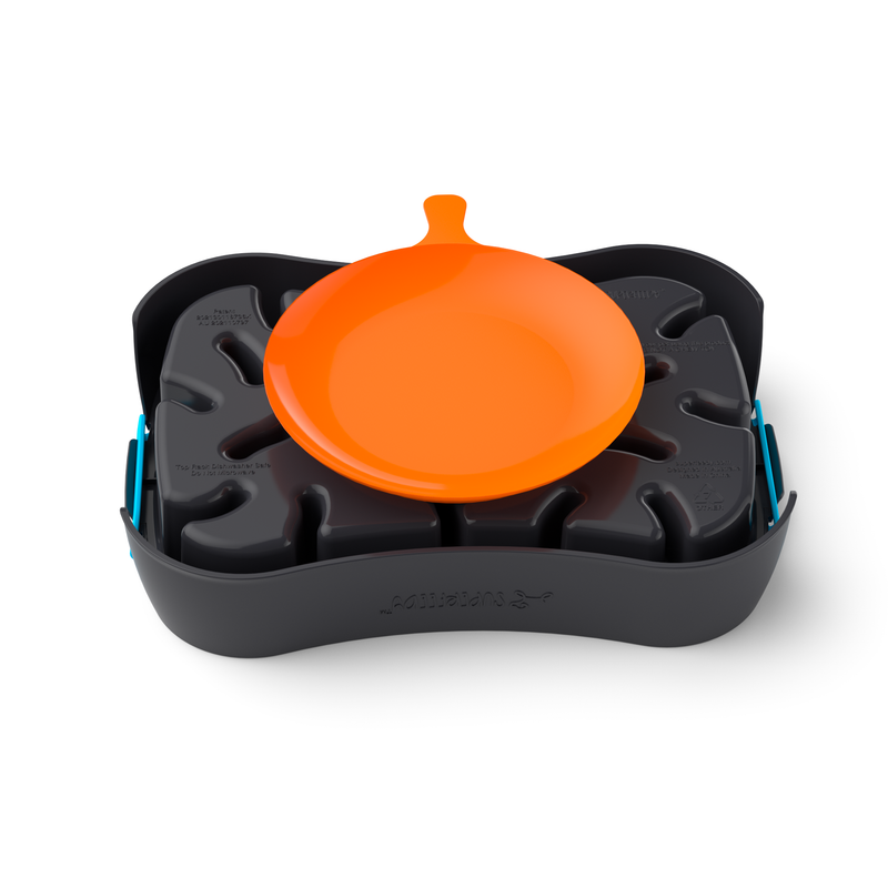 4-in-1 Slow Feeder Dog Bowl - Dark Grey Bowl with Blue Lickmat