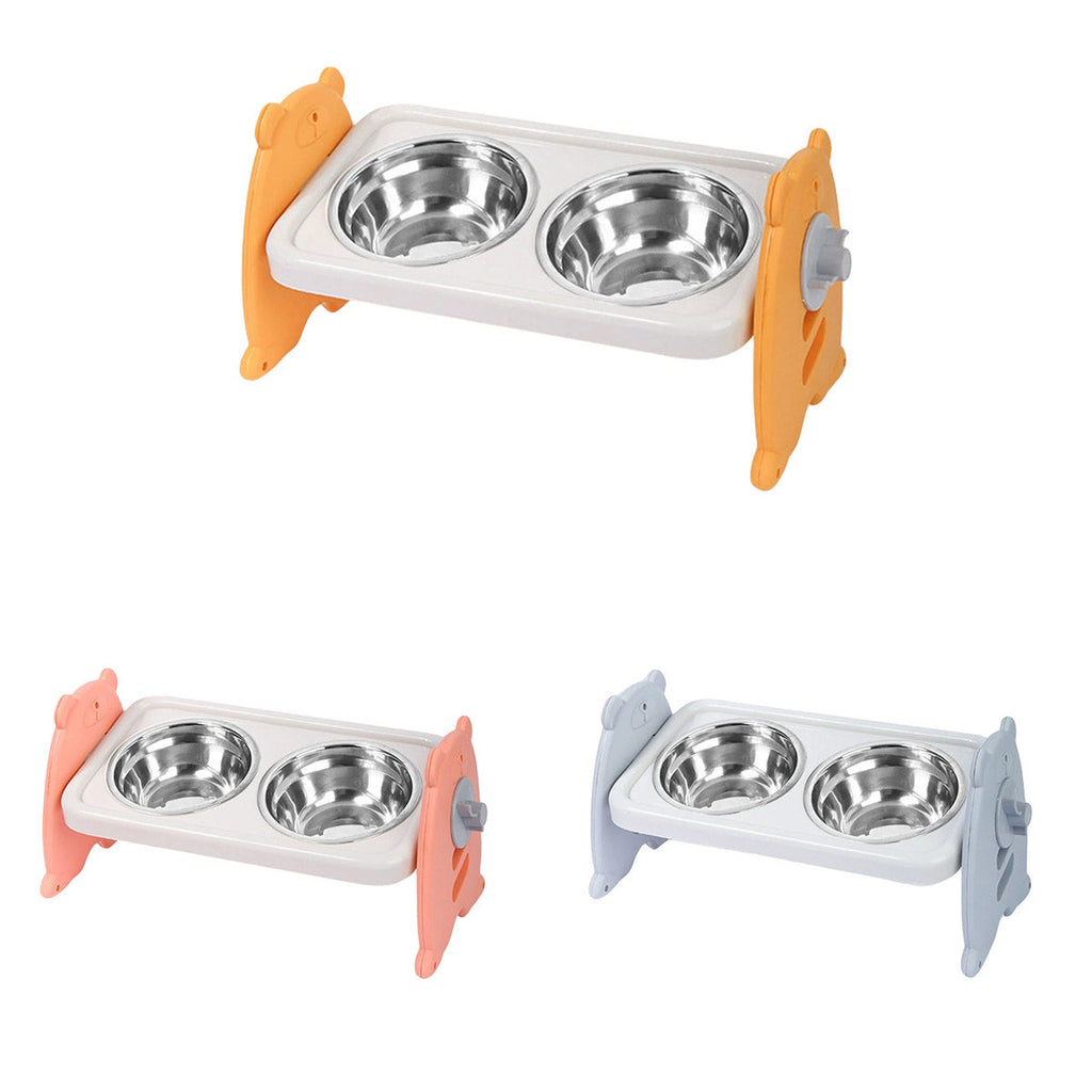 Double Pet Feeding Bowls Stainless Steel Non Slip Cat Dog Water Bowl Food Dish - Pink