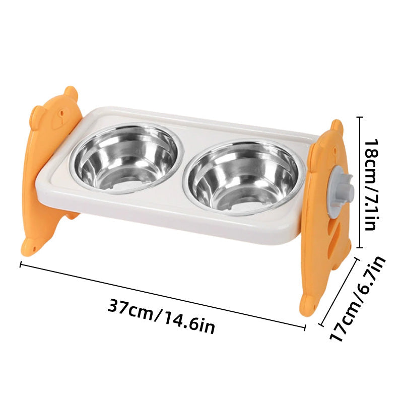 Double Pet Feeding Bowls Stainless Steel Non Slip Cat Dog Water Bowl Food Dish - Pink