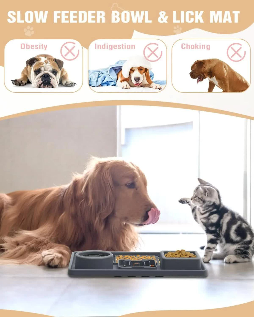 Grey Multi-Functional Pet Slow Feeder Lick Mat - Durable Food-Grade Silicone Anti-Bite Bowl for Dogs