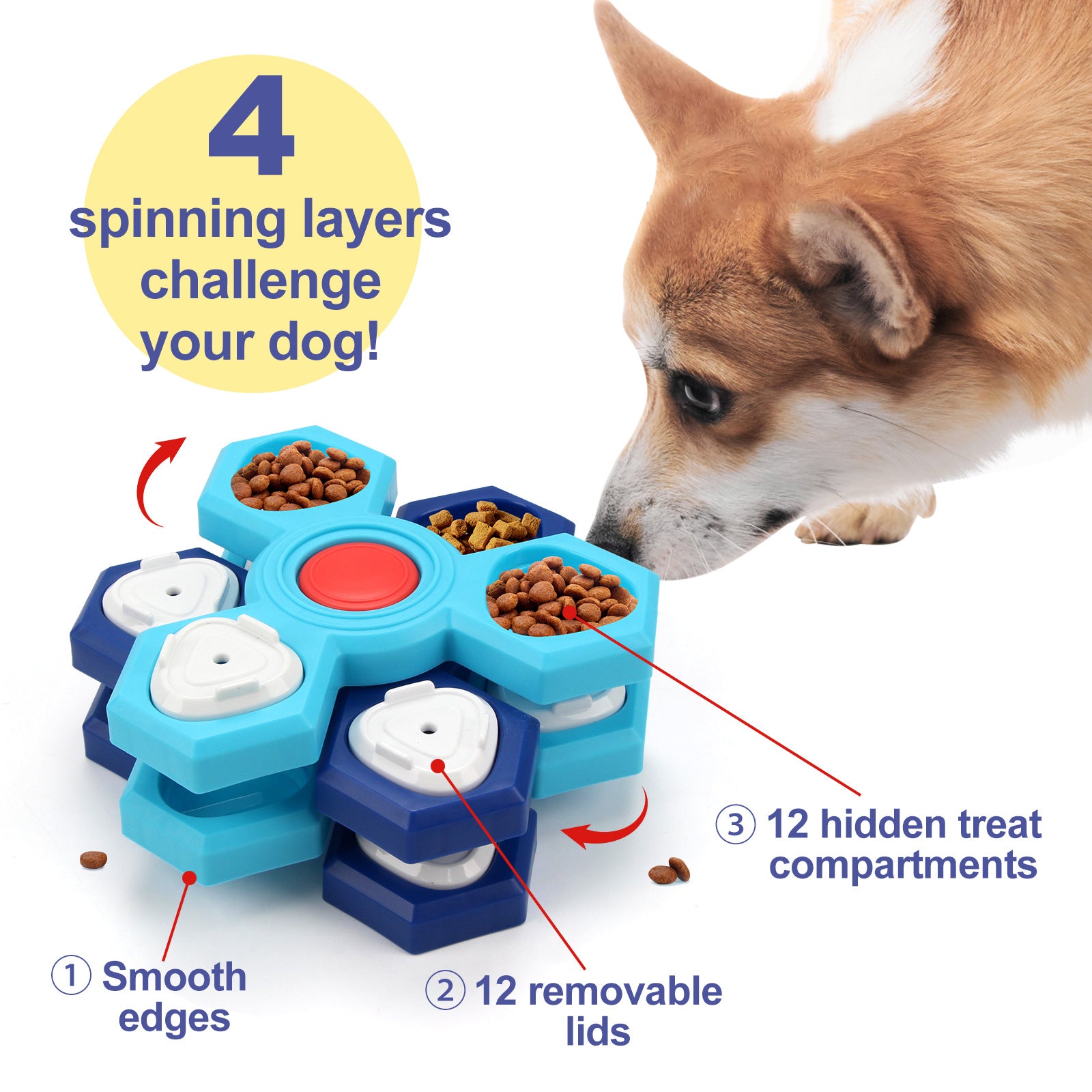 2Pcs Interactive Dog Puzzle Toy - 4 Spinning Layers Treat Dispensing Feeder for Mental Stimulation