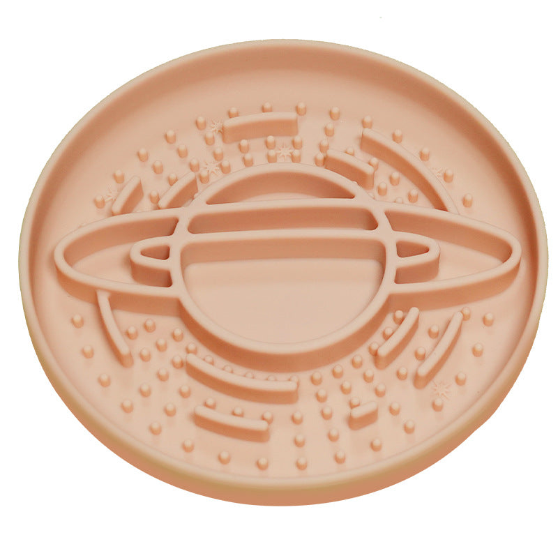 Apricot Silicone Planet Slow Feeder Dog Bowl - 2-in-1 Anti-Choke Lick Mat for Healthy Eating & Fun