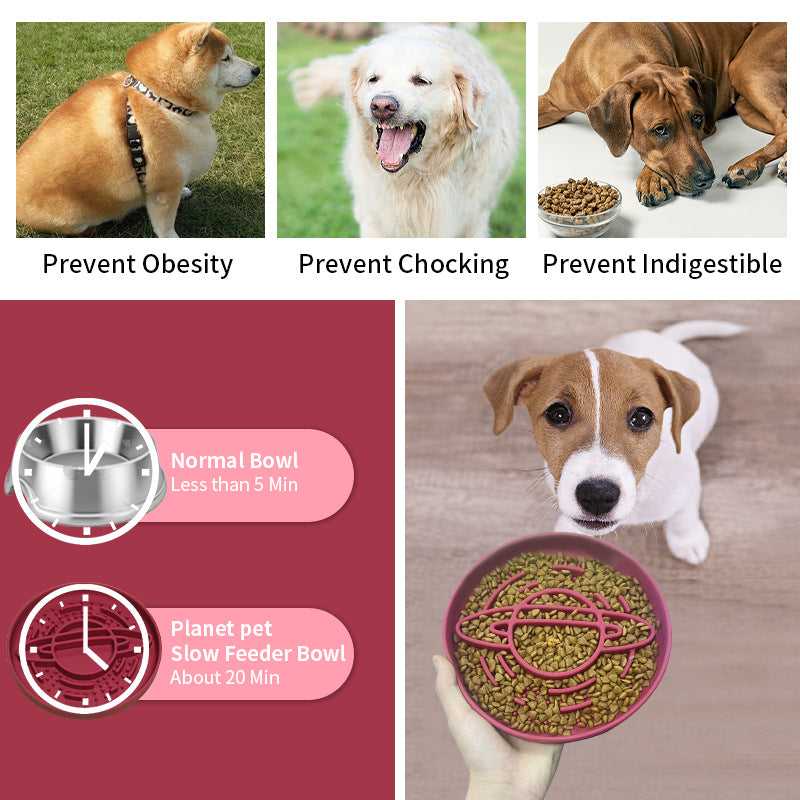 Green Silicone Planet Slow Feeder Dog Bowl - 2-in-1 Anti-Choke Lick Mat for Healthy Eating & Fun