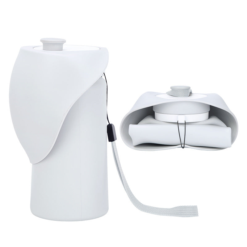 Grey Portable Pet Dog Water Bottle 550ml - Foldable Food-Grade Silicone Travel Drinker with Leak-Proof Dispenser