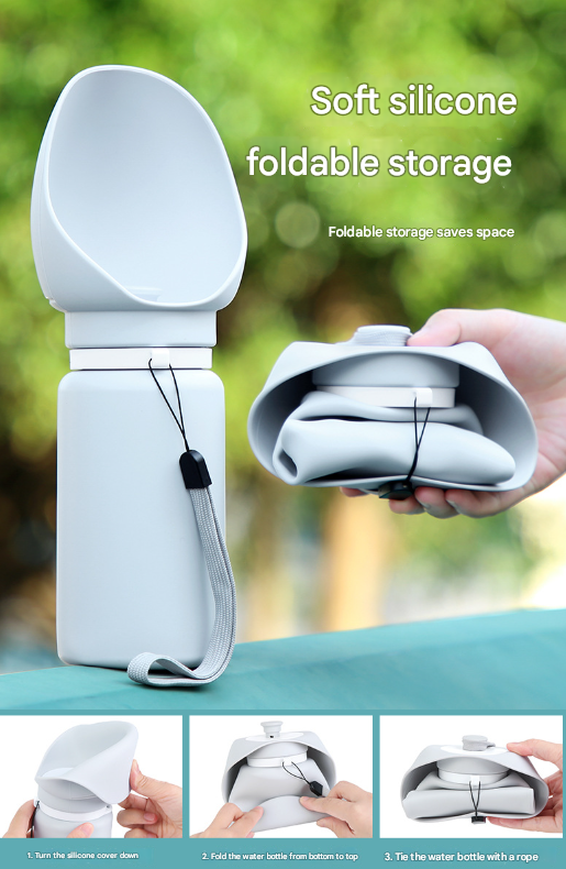 Green Portable Pet Dog Water Bottle 550ml - Foldable Food-Grade Silicone Travel Drinker with Leak-Proof Dispenser