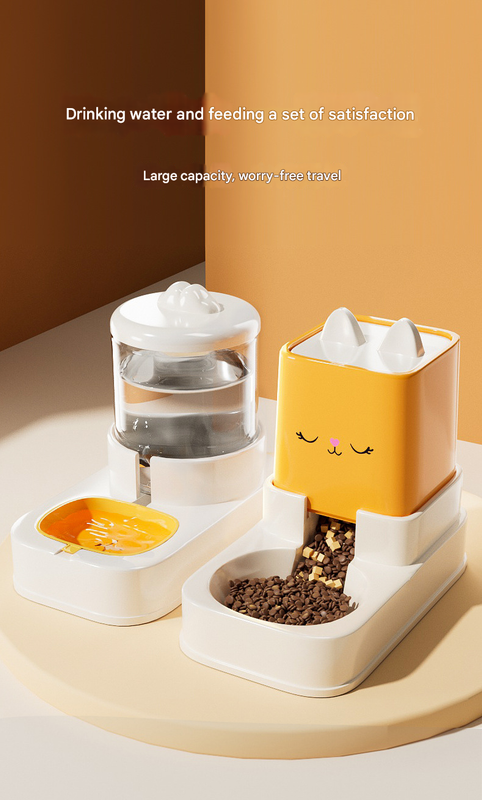 Yellow Automatic Pet Feeder and Water Dispenser Set - Large Capacity Gravity Food & Water Combo for Cats & Dogs