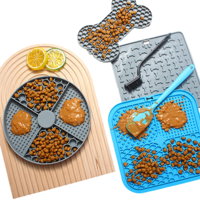 2-Pack Blue Food Grade Silicone Dog Lick Mat - Bone Shape Slow Feeder for Anxiety Relief, Training & Bath Time - Non-Slip Suction Cups